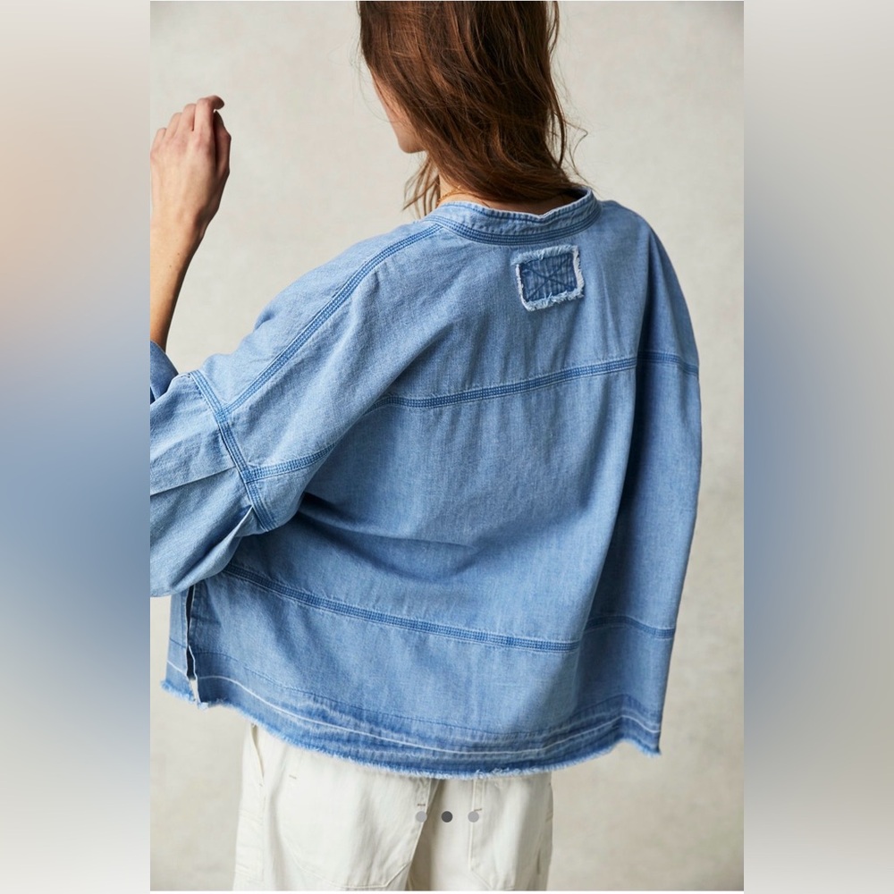 Free People Light Blue Gauze Pullover Top - Picture 2 of 10